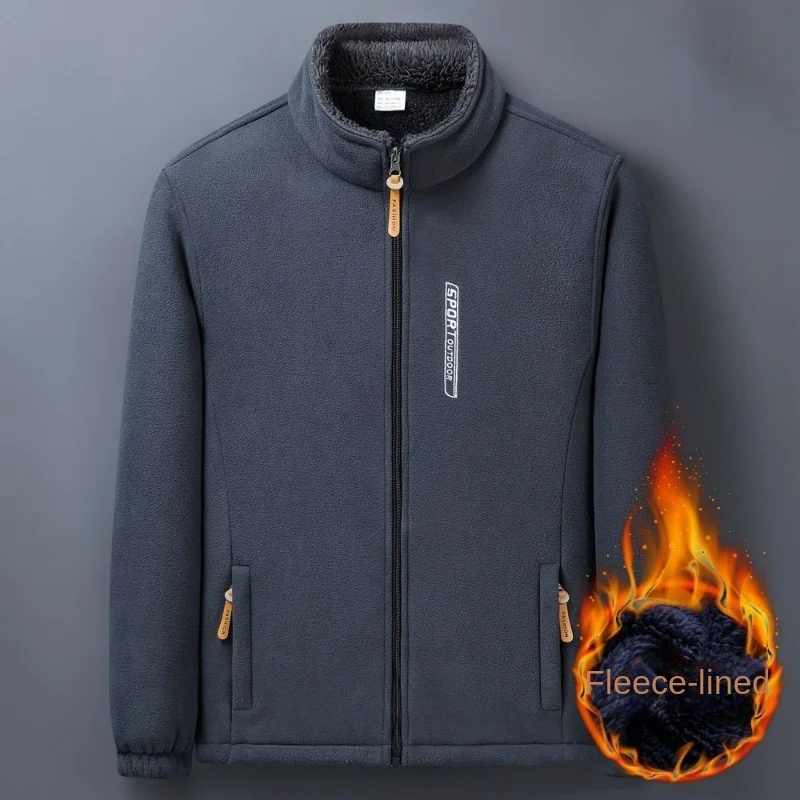 Winter Men Outdoor Fleece Jacket Casual Polar Fleece Cold-Proof Thickened Coat L