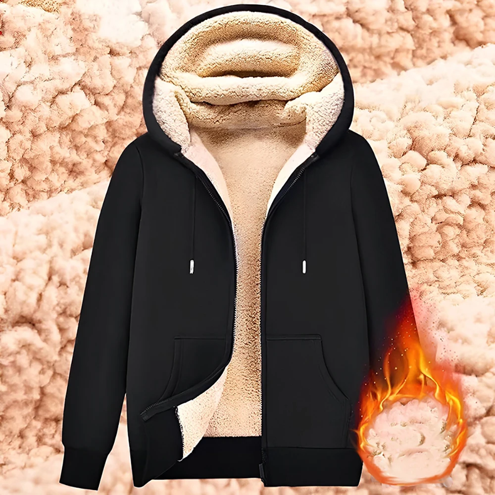 Trendy Sweatshirt Coat Front Pockets Warm Zipper Lamb Wool Jacket Men and Woman 