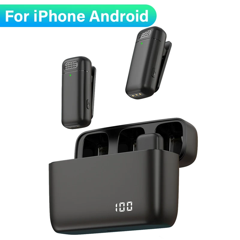 2in1 Wireless Lavalier Microphone Charging Case For iPhone Android Portable Audi