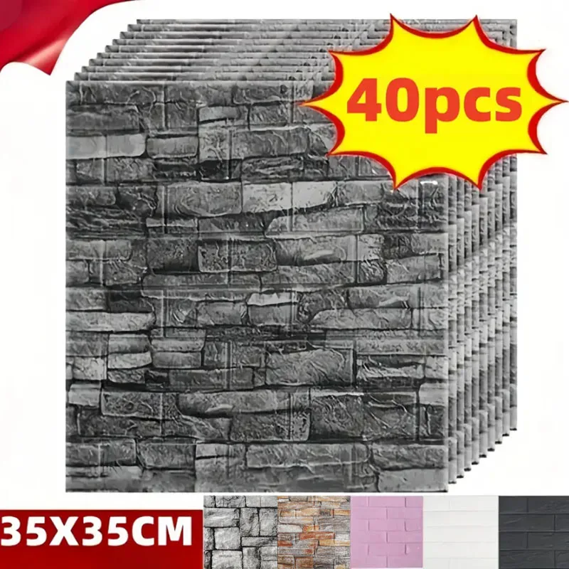15pcs/20pcs/40pcs DIY 3D Simple Brick Pattern Wall Stickers,Thickened, Sound-pro