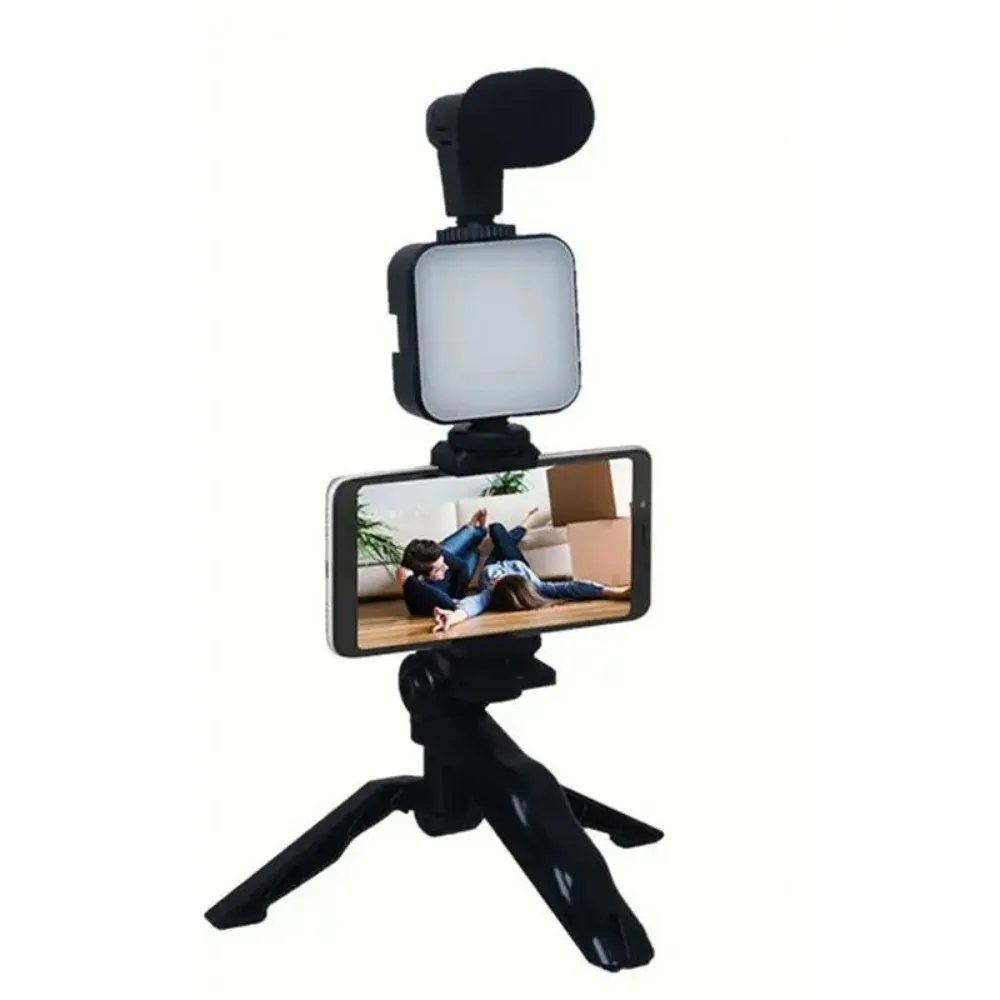 Smartphone Vlogging Kit With Tripod Phone Holder Mini Microphone LED Fill Light 