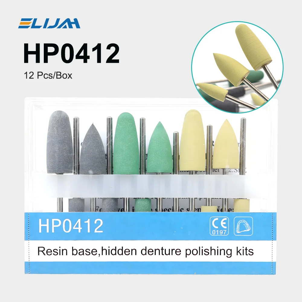 HP0412 12pcs/Kit Dental Resin Base Hidden Denture Polishing Kits for Low Speed C