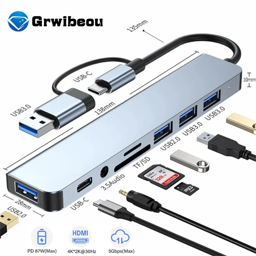 5Gbps USB 3.0 HUB USB C HUB USB C Docking Station High Speed Transmission OTG Ad