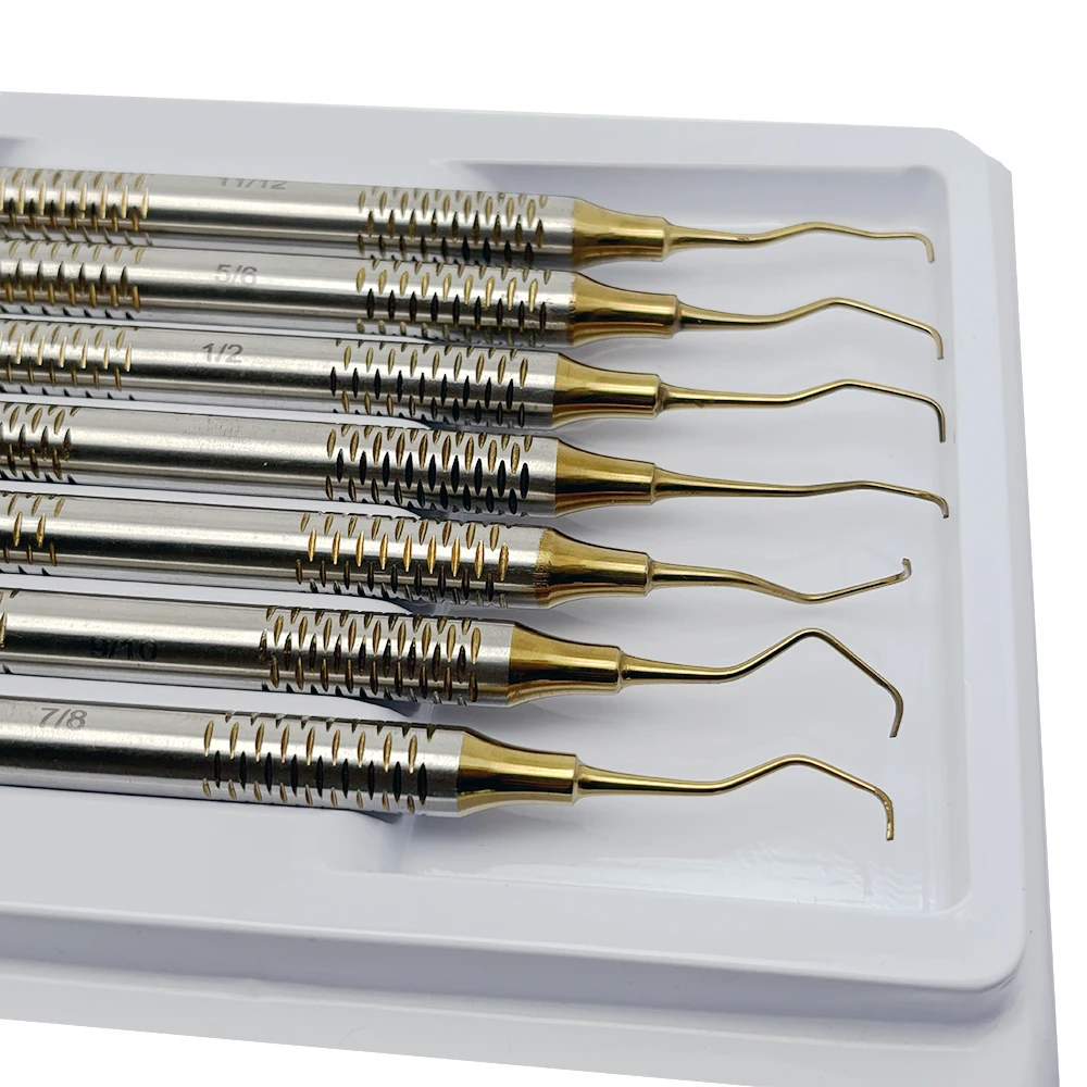 7Pcs Teeth Cleaning Dental Scaler Set Periodontal Gracey Bone Curettes Perio Den
