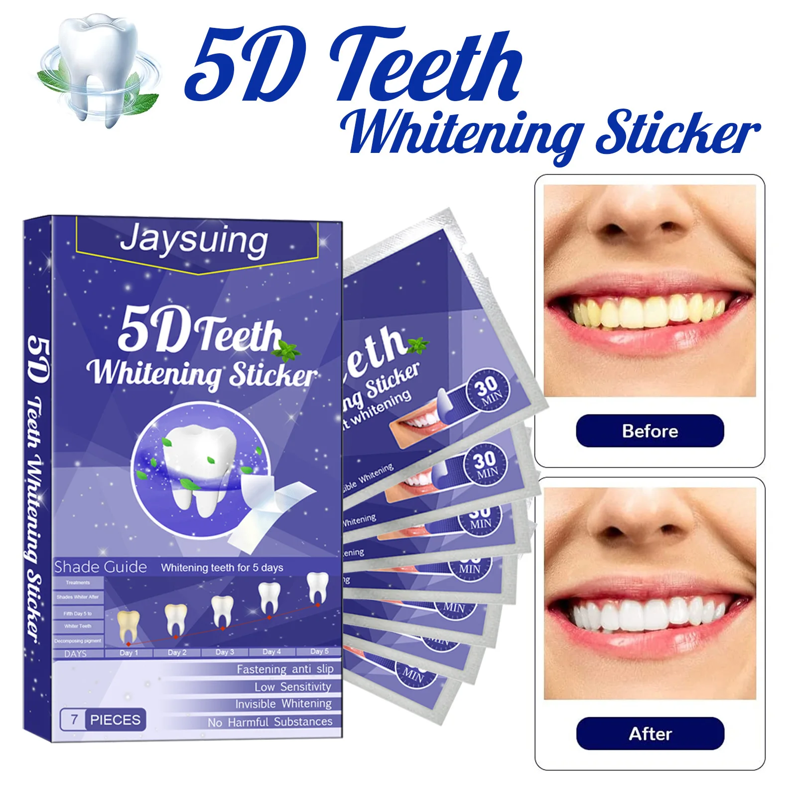 5D Teeth Whitening Sticker Cleansing Oral Hygiene Bleaching Teeth Gel Strips Den