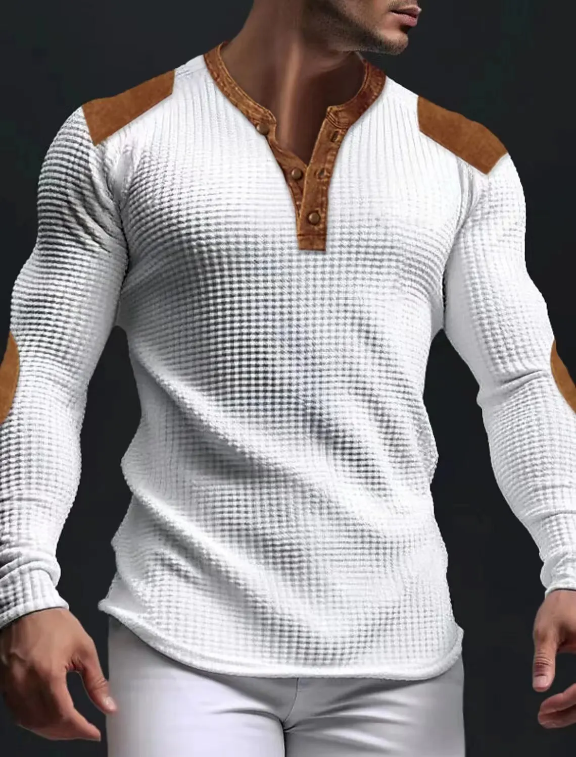 Breathable men's casual spring and autumn V-neck mesh solid color slim fit long 