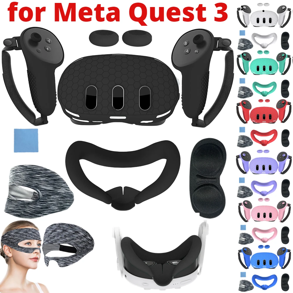 7PCS Silicone Protective Cover for Meta Quest 3 Accessories Anti-Scratch VR TPU