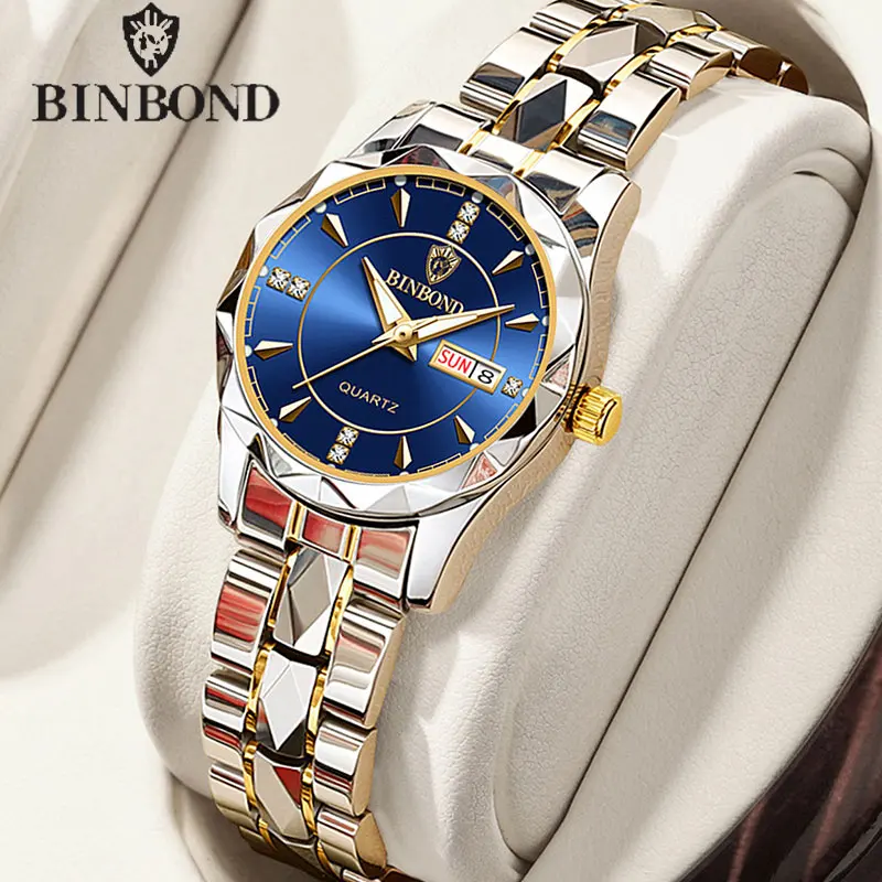 BINBOND B5552 New Luxury Brand Quartz Womens Watches 30M Waterproof Luminous Dat