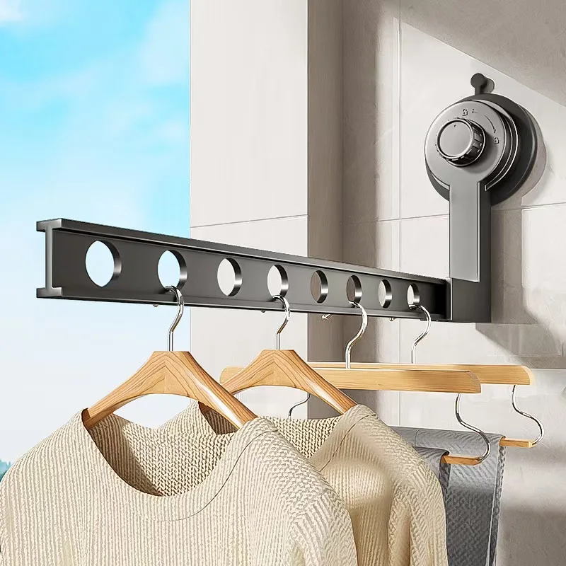 Aluminium Alloy Folding Drying Rack 8-hole Suction Cup Clothes Storage Shelf Out