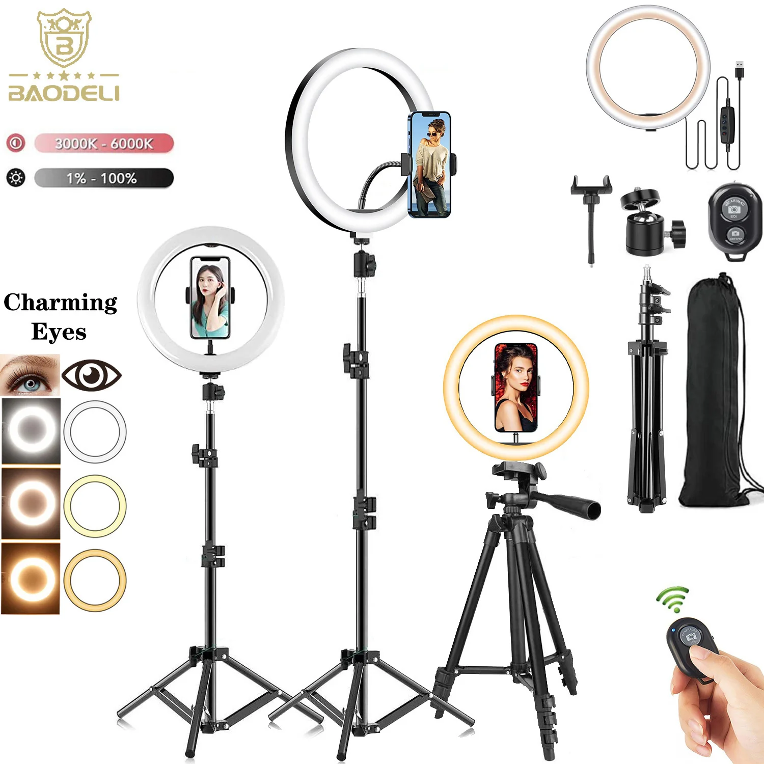 10" 26cm LED Selfie Ring Light Photography Video Light RingLight Phone Stand Tri