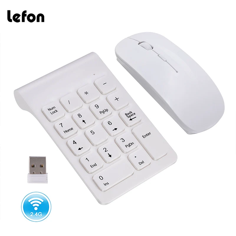 Lefon 2.4GHz Wireless Digital Keyboard Mini Numeric Keypad 18 Keys White Keypad