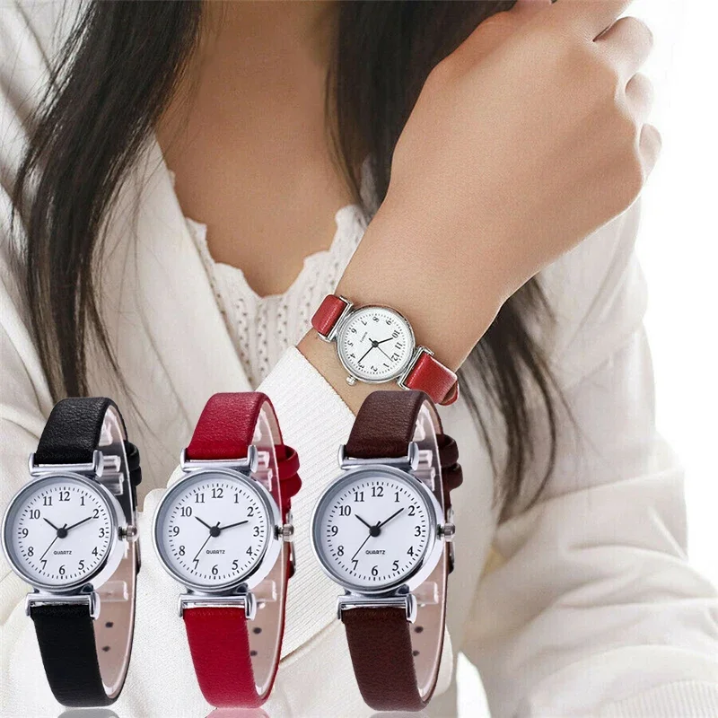 2021 Classic Women's Watches Black Red Casual Quartz Leather Strap Band Watch Re