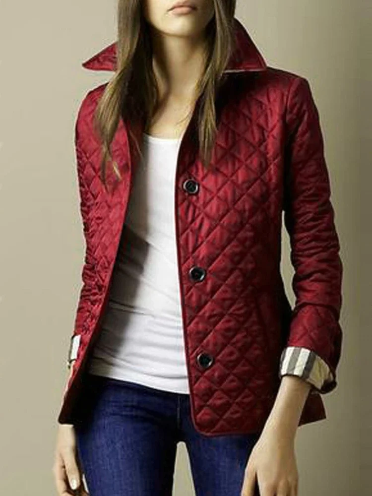 Overcoat Jacket Women Lapel Cotton Coat Classic Plaid Blazer Single Breasted Str