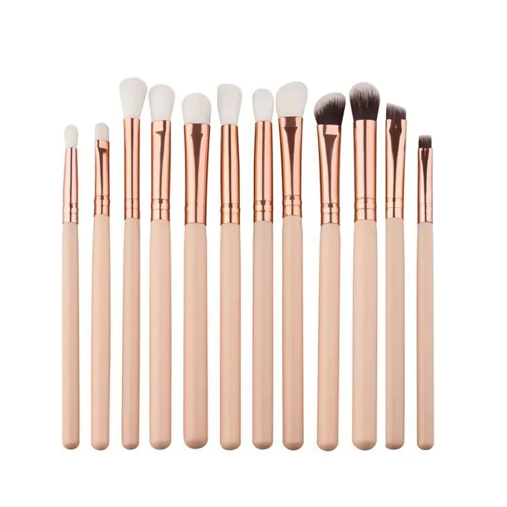 12Pcs Professional Eyes Makeup Brushes Set Wood Handle Eyeshadow Eyebrow Eyeline