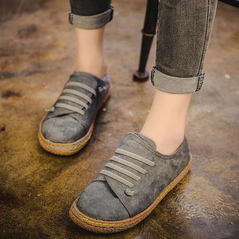 Women's Shoes Flat Bottom Lace-Up Loafers Ladies New Autumn Casual Outdoor Lazy 