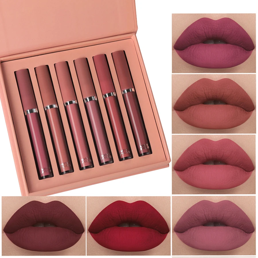 Holiday Gift Box 6PC/Set Matte Velvet Lip Gloss Waterproof Moisturizing Long-las