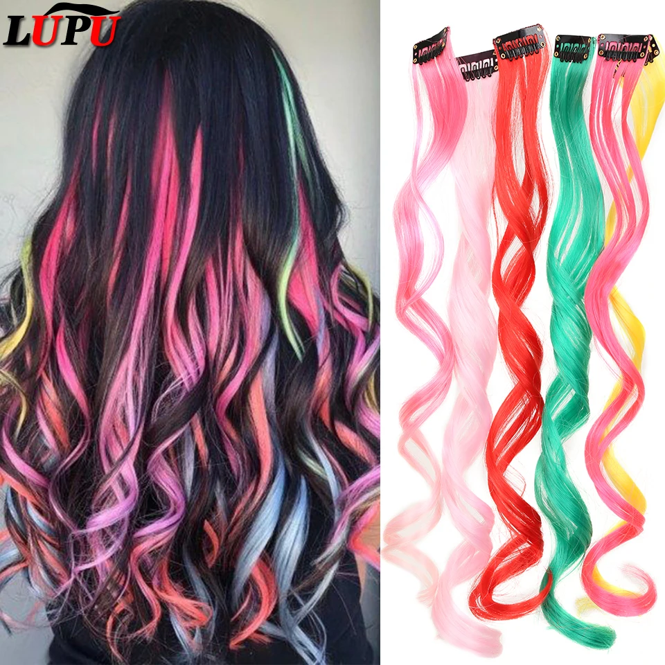 LUPU Synthetic Hair Extensions With One Clip Heat Resistant Rainbow Hair Piece F