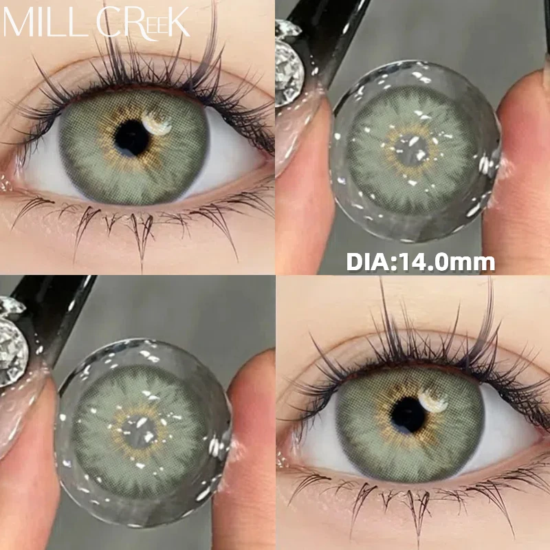 MILL CREEK 2PCS Color Contact Lenses for Eyes with diopters Myopia Green Blue Pu