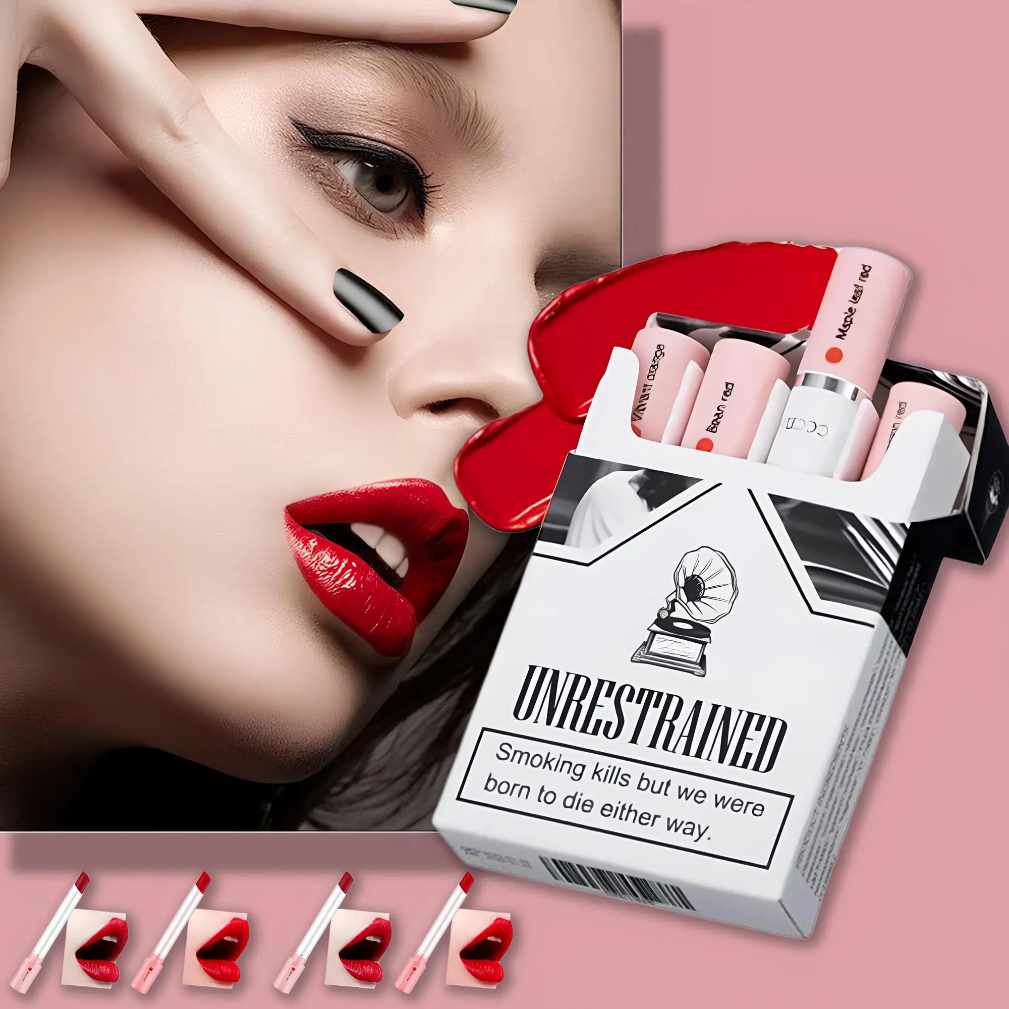 4PCS Creative Cigarette Lipstick Set Matte Lip Gloss Long Lasting Lip Glaze Wate