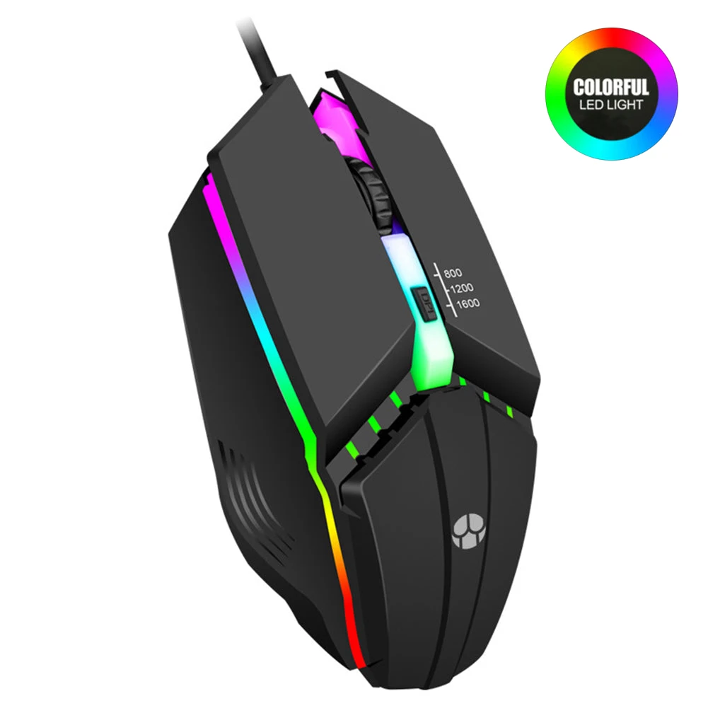 1600Dpi USB Wired Gaming Mouse LED Colorful Glowing Ergonomic Mechanical Coumpte
