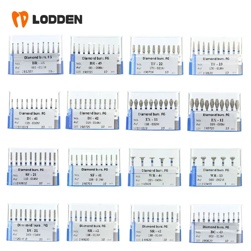 10Pcs/Lot Dental Diamond Burs Drill 39 Sizes 1.6mm for High Speed Handpiece Stom