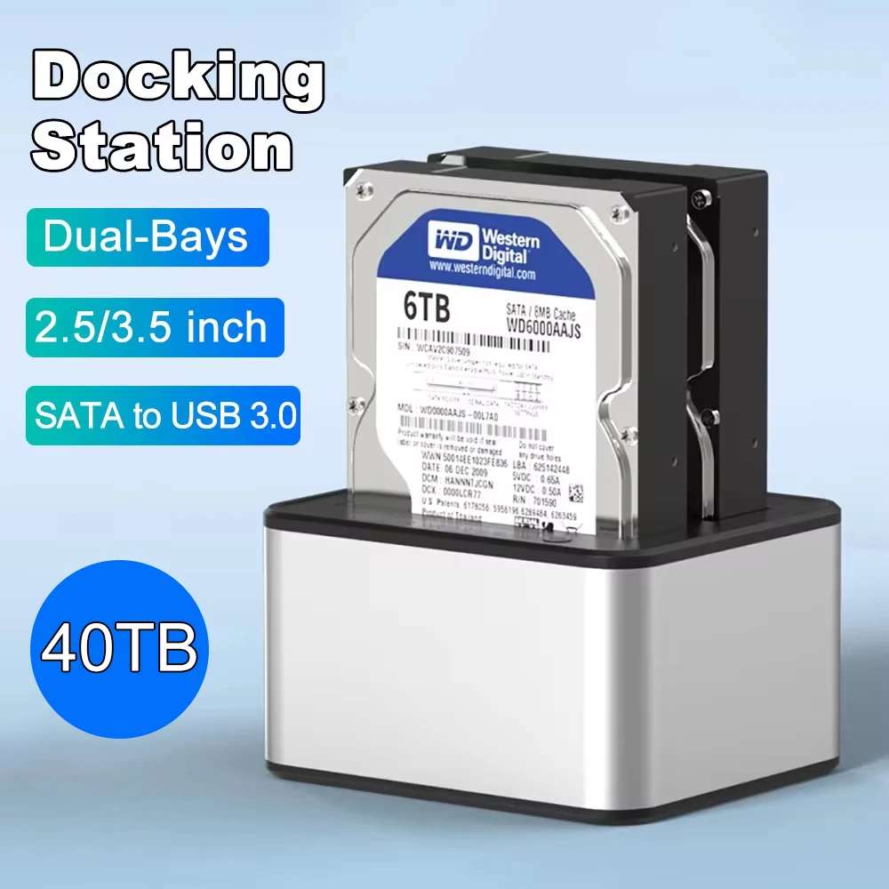 Dual Bay SSD Hard Drive Docking Station USB C to SATA HDD Docking Station for 2.