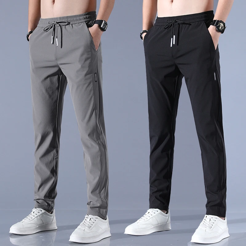 Straight tube ice silk pants for men's business trend, sagging casual pants, sum