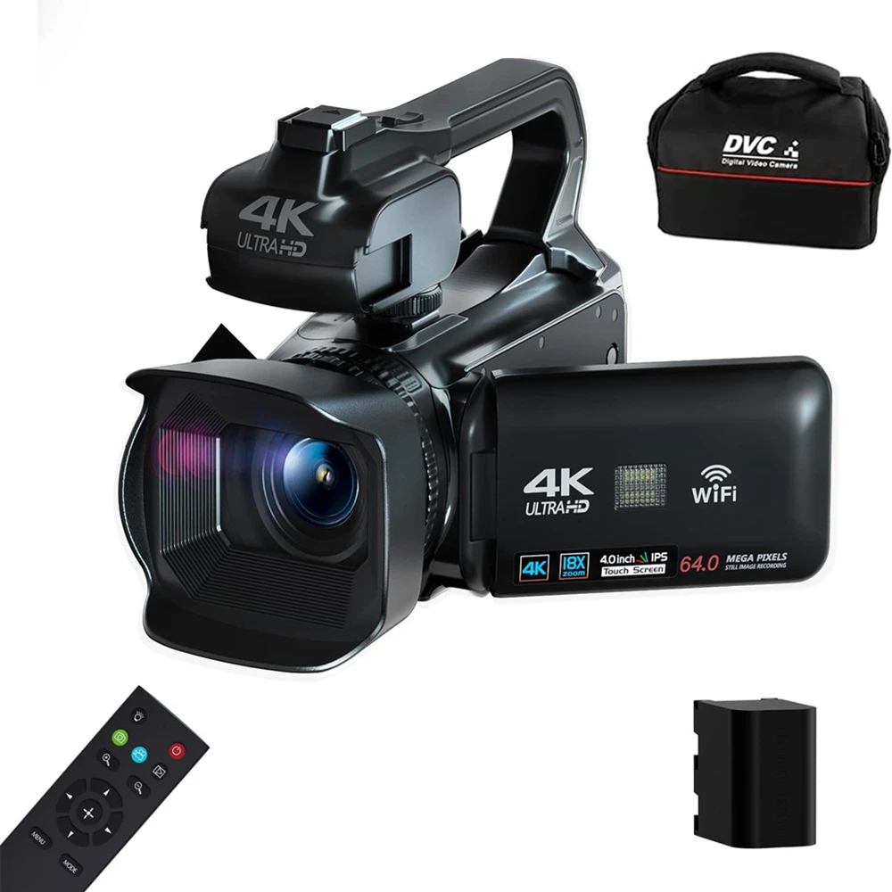 4K Video Camera 64MP Camcorder For Youtube Live Stream Rotate 4.0" Touch Screen 