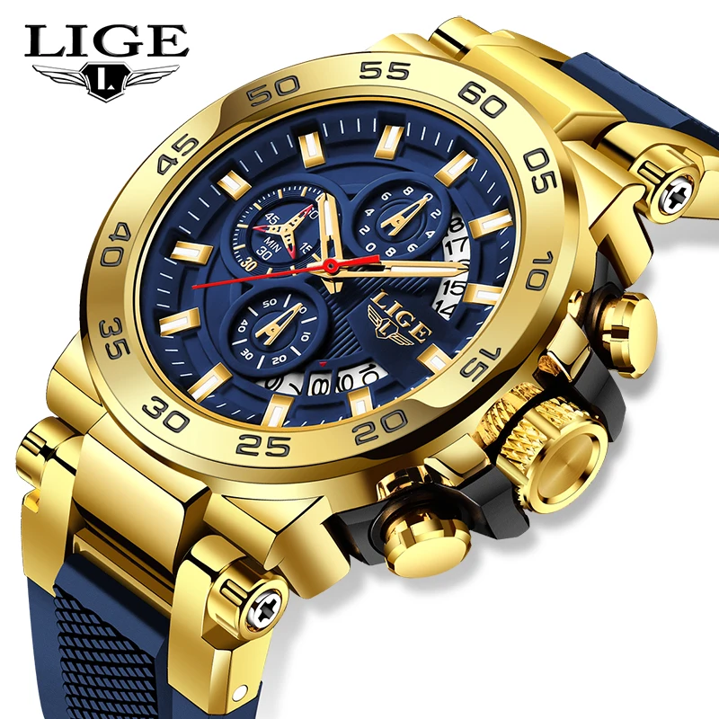 LIGE Casual Sport Quartz Man Watch Fashion Silicone Strap Watches for Men Waterp