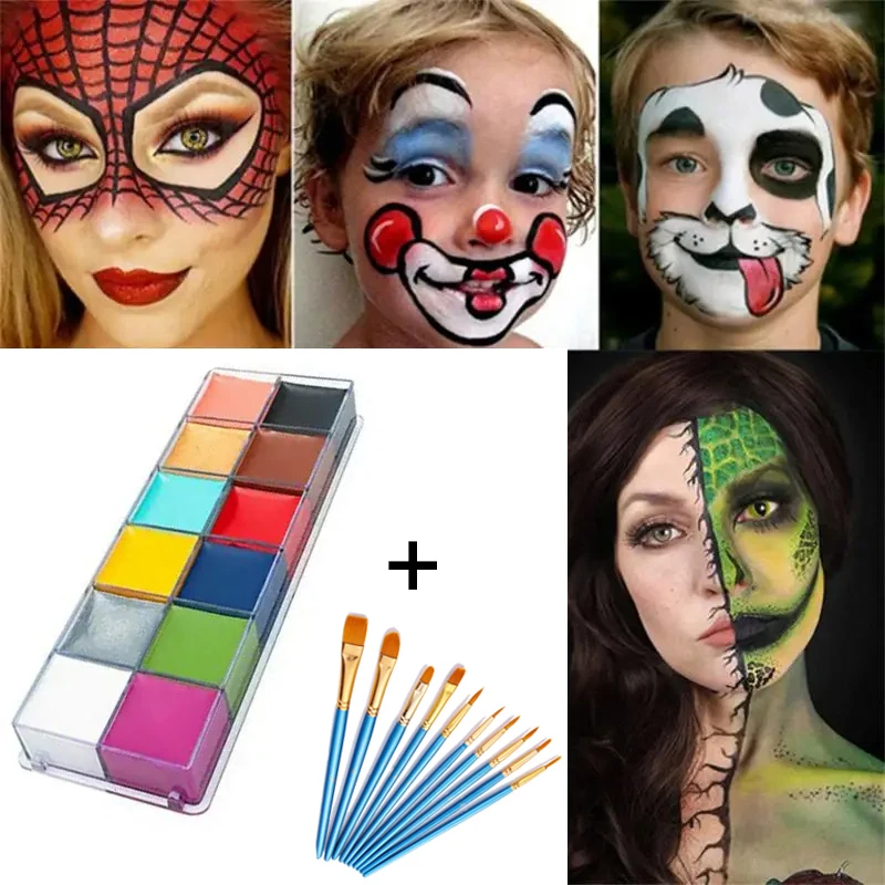 Non Toxic Body Face Art Paint With Brush Kits Party Make Up Flash Festival Paint