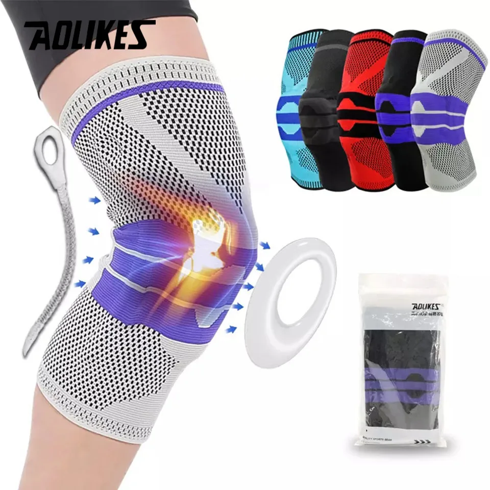 AOLIKES Knee Brace for Men Women Silicone Gel Spring Support Knee Pads Workout M
