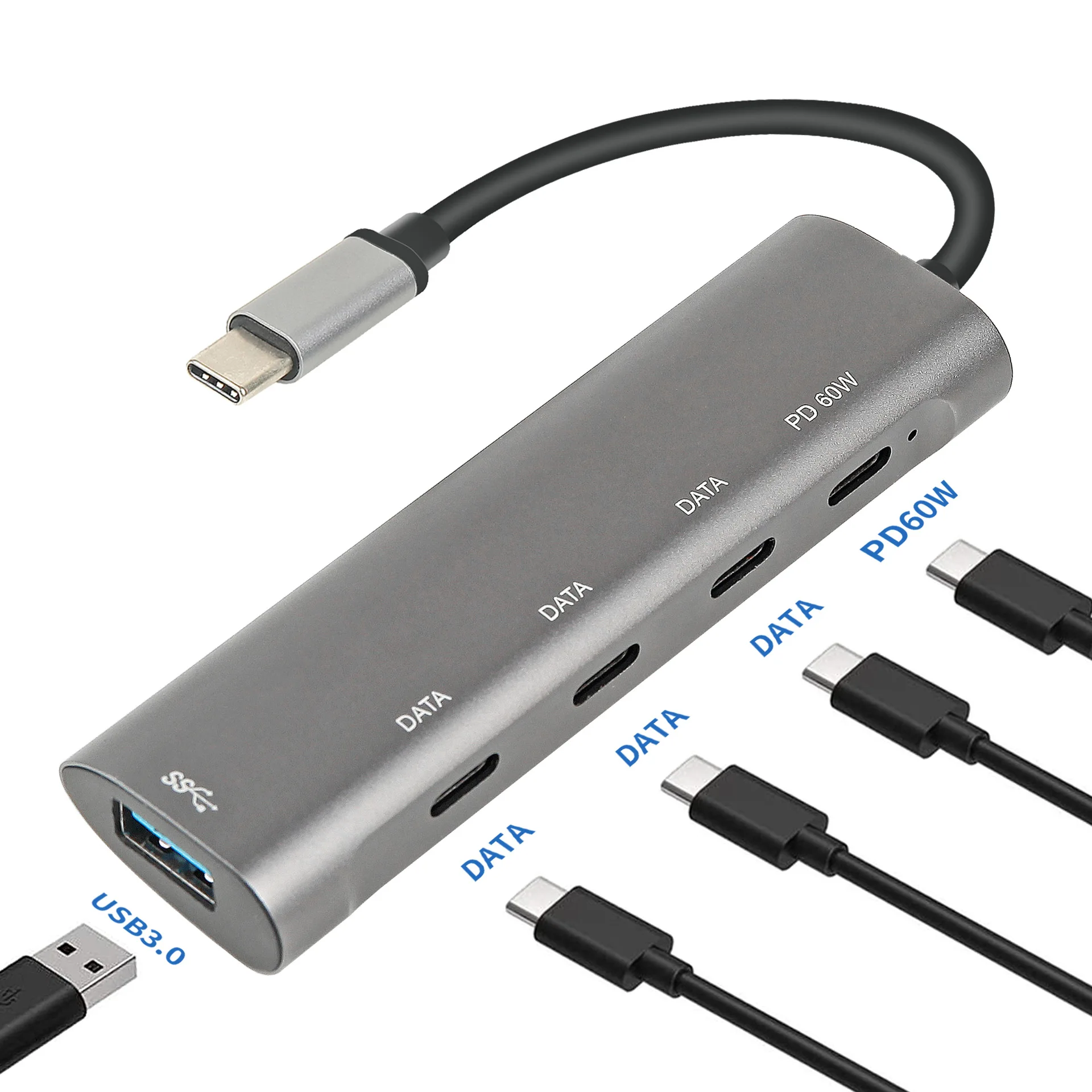 HUB USB C Hub 5 ports type c to USB 3.0 PD 60W DATA USB C 2.0 Multiport Adapter 