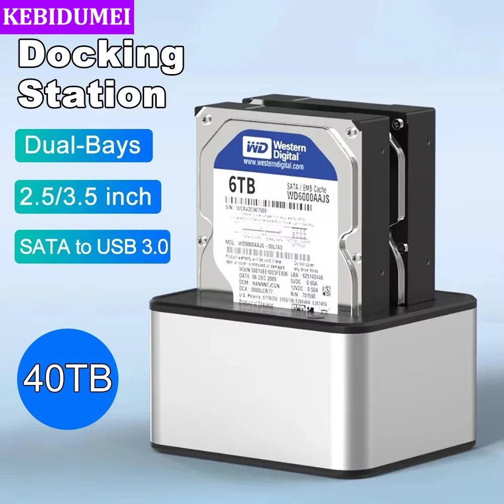 Dual Bay SSD Hard Drive Docking Station USB C to SATA HDD Docking Station for 2.