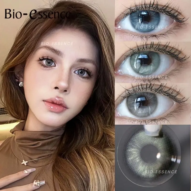 Bio-essence 1Pair Natural Eye Color Contact Lenses with Prescription Blue Green