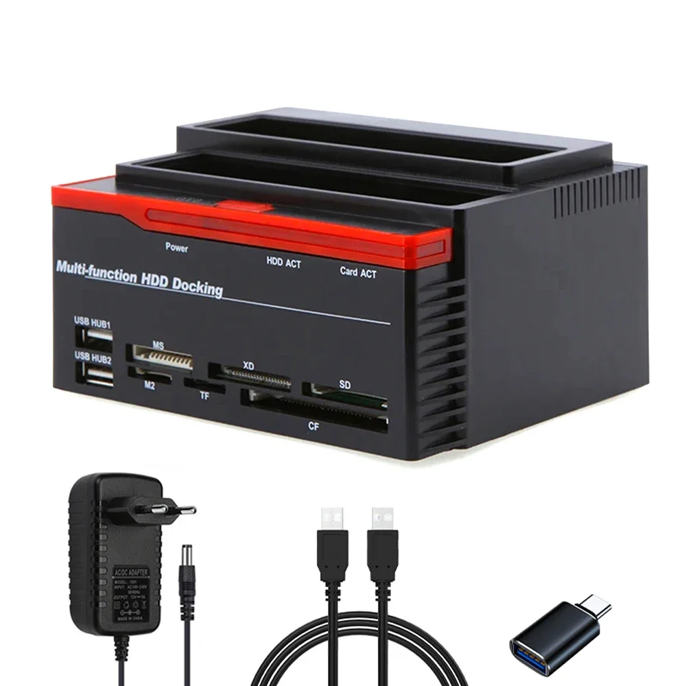 Hard Drive Docking Station for 2.5 3.5 Inch SATA IDE HDD SSD Reader Dual Slots E