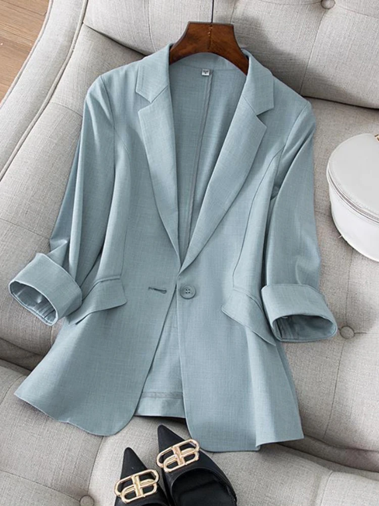 Summer Thin Trendy Blazer Casual 2024 Office Lady's Slim Elegant Shirt Single Bu