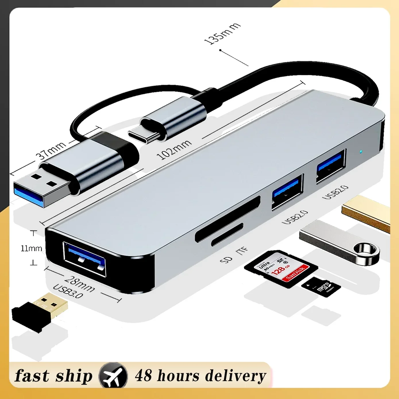 5-IN-2 USB hub 3.0 USB C hub dock station 5Gbps High Speed Transmission USB Spli
