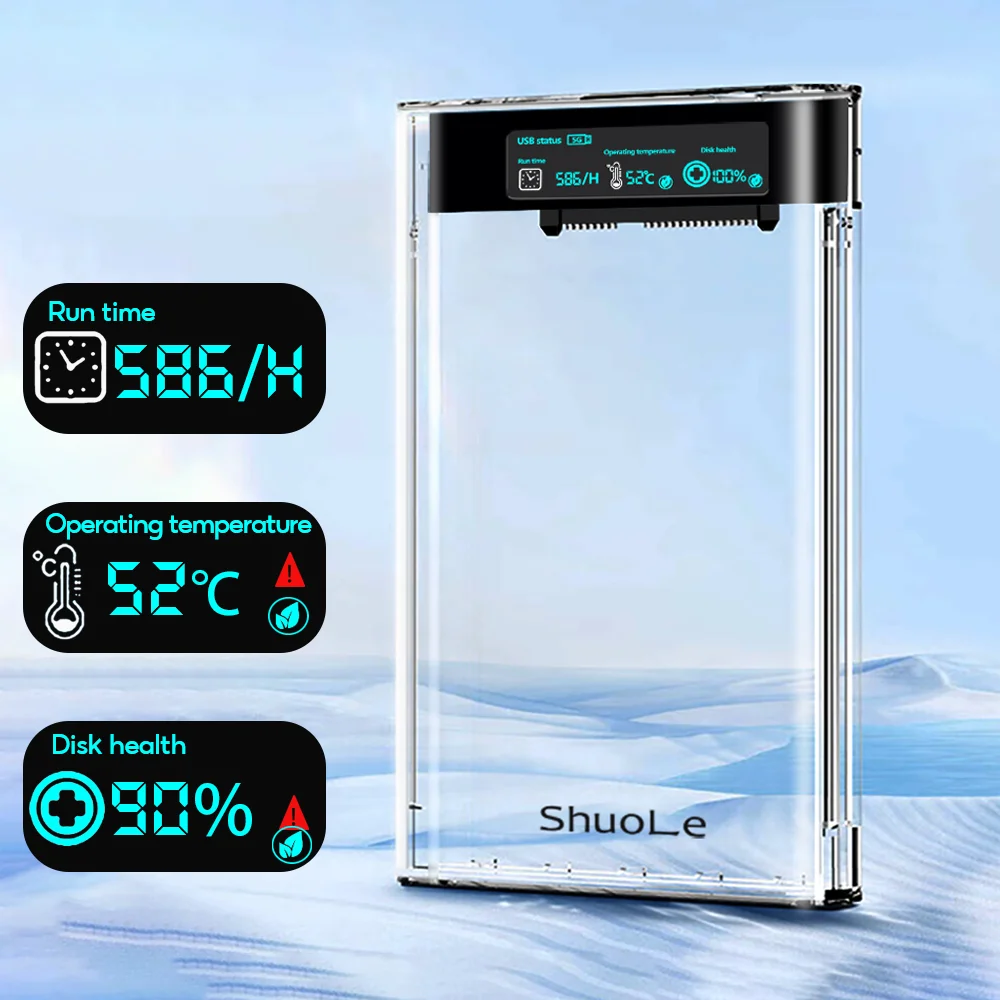 USB3.2 External HDD Case 5Gbps 2.5 Inch Transparent Hard Disk Case Hard Drive En