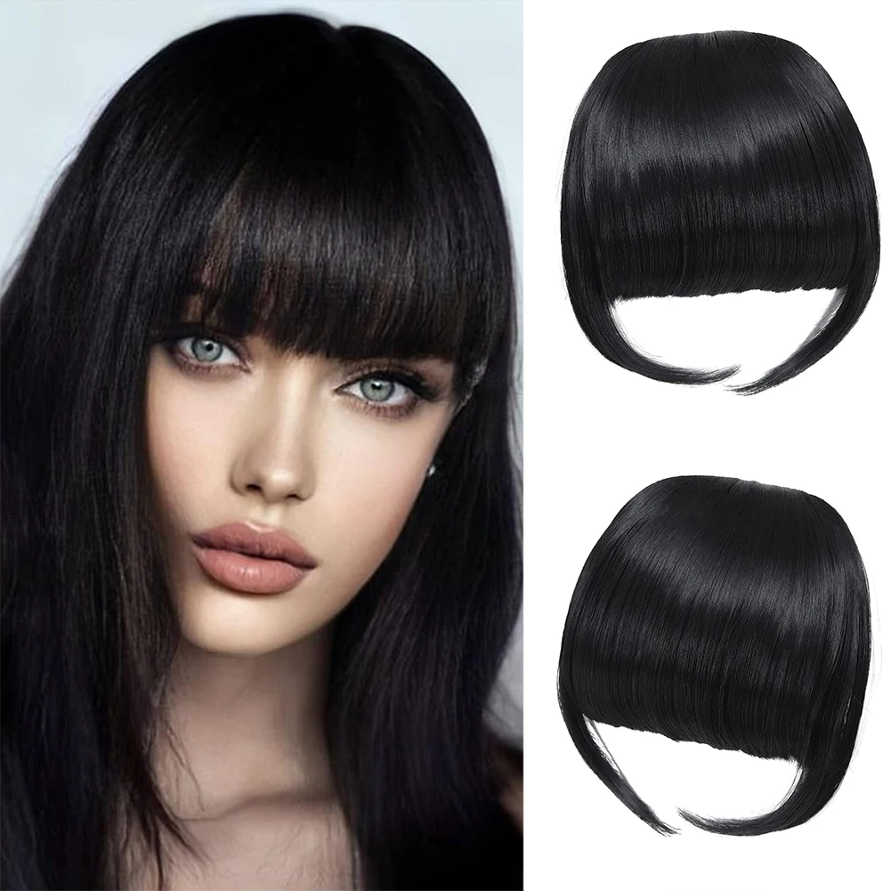 High Quality Synthetic Wig Flat Bangs Hair Extension Clip in Bangs with Temples 