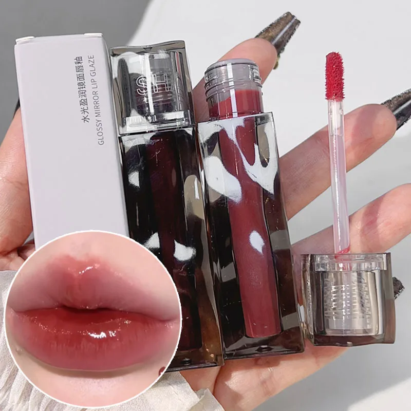 Moisturizing Mirror Lip Gloss Waterproof Lasting Crystal Black Tea Lip Glaze Wat