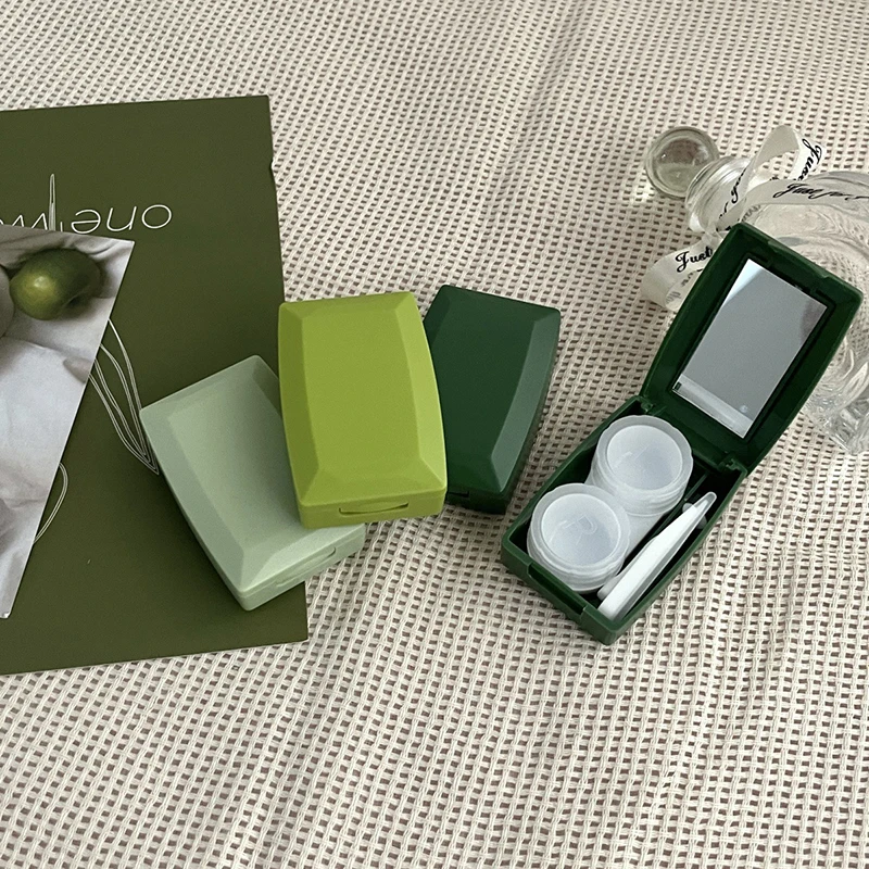 Portable Mini Contact Lens Box With Mirror Plastic Contact Lens Case Green Lens
