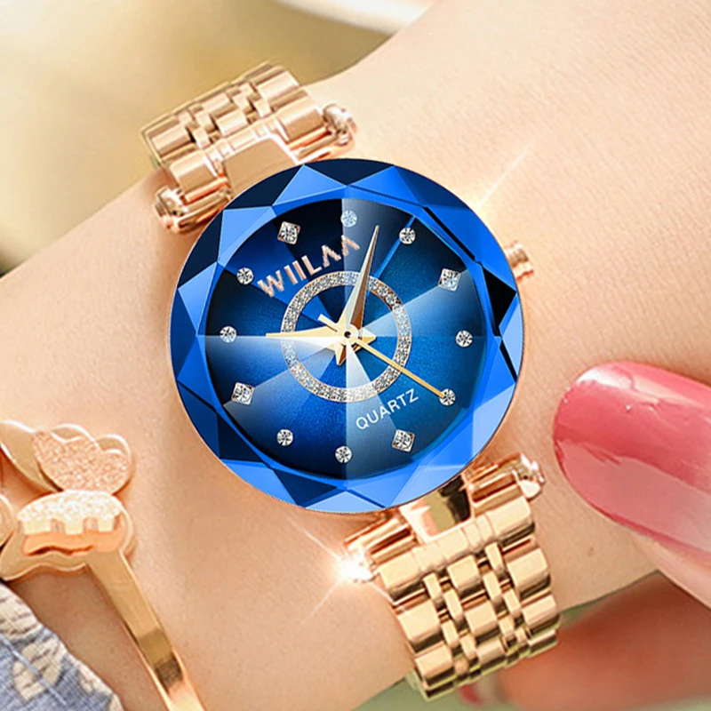Stainless Steel Elegant Diamond Dial Ladies Wrist Watch Crystal Exquisite Women 