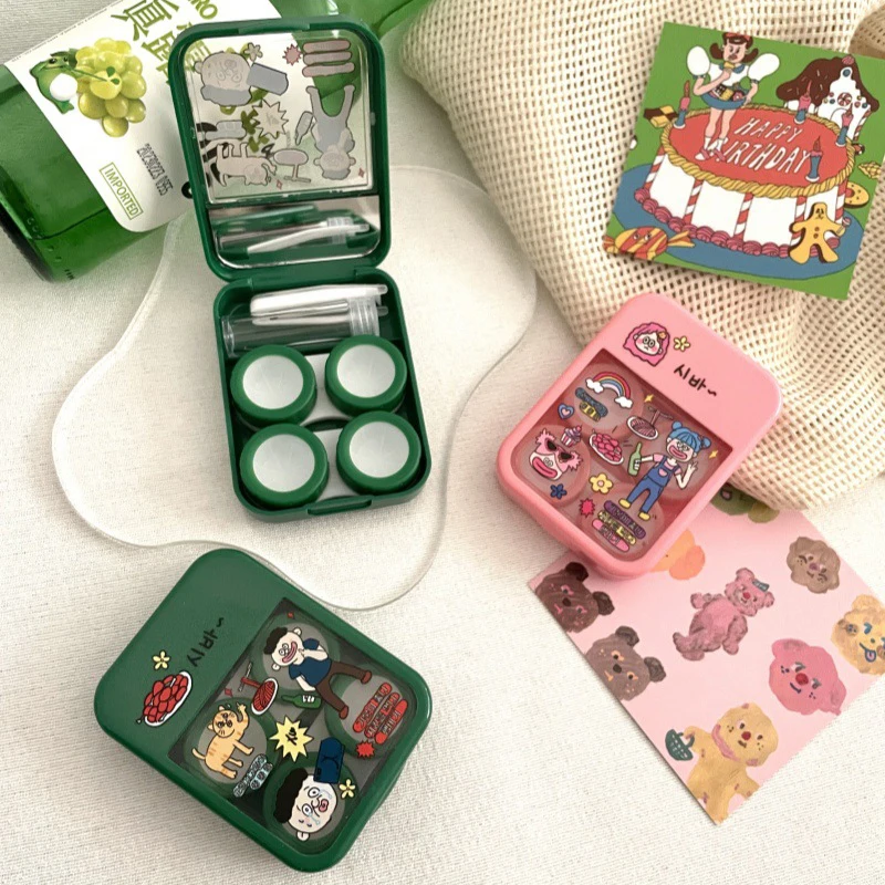 Kawaii Cartoon Contact Lens Cases Portable Simple Contact Lenses Box For Girls B