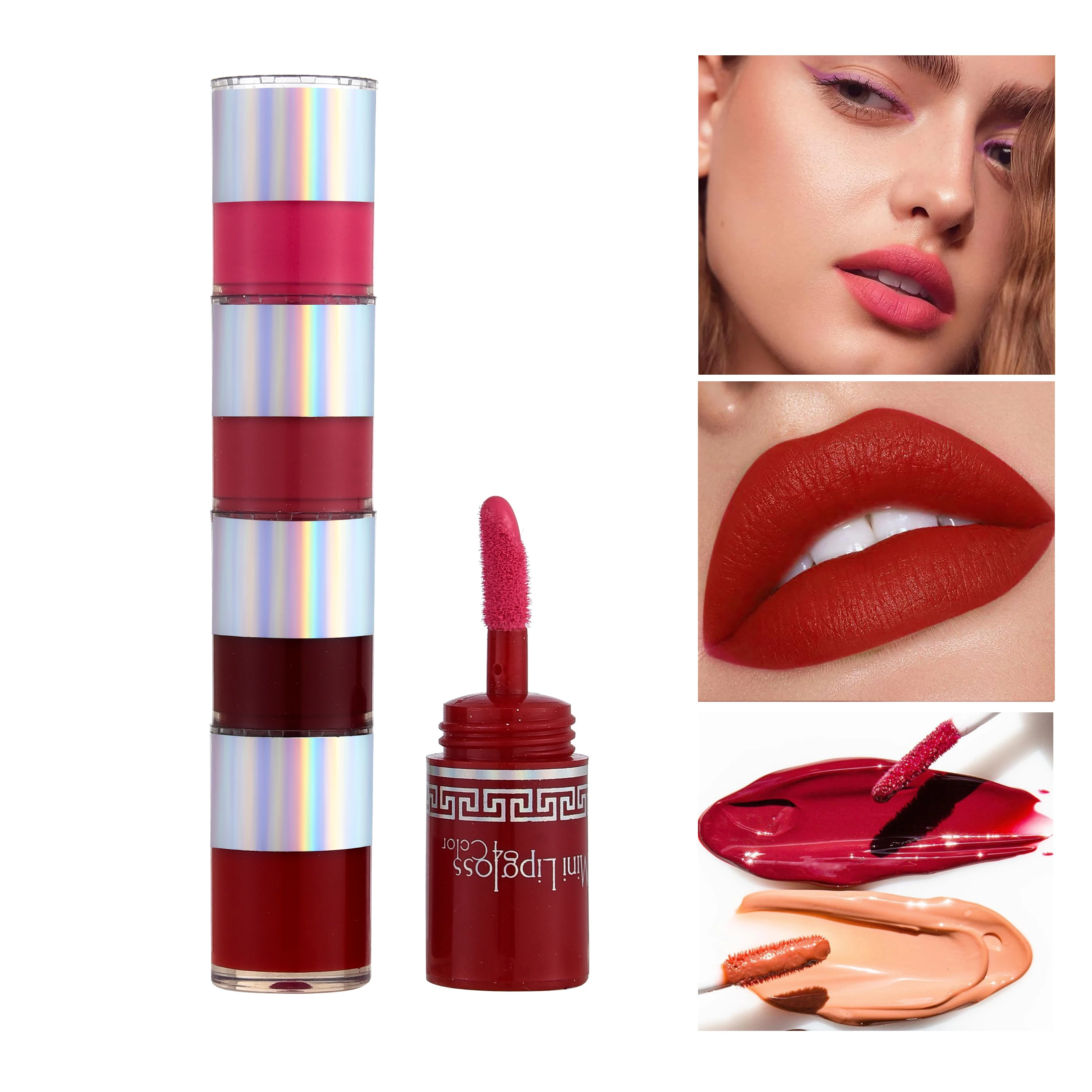5 In 1 Lipstick, Five Color Matte Waterproof Velvet Long Lasting Lipstick, Cream