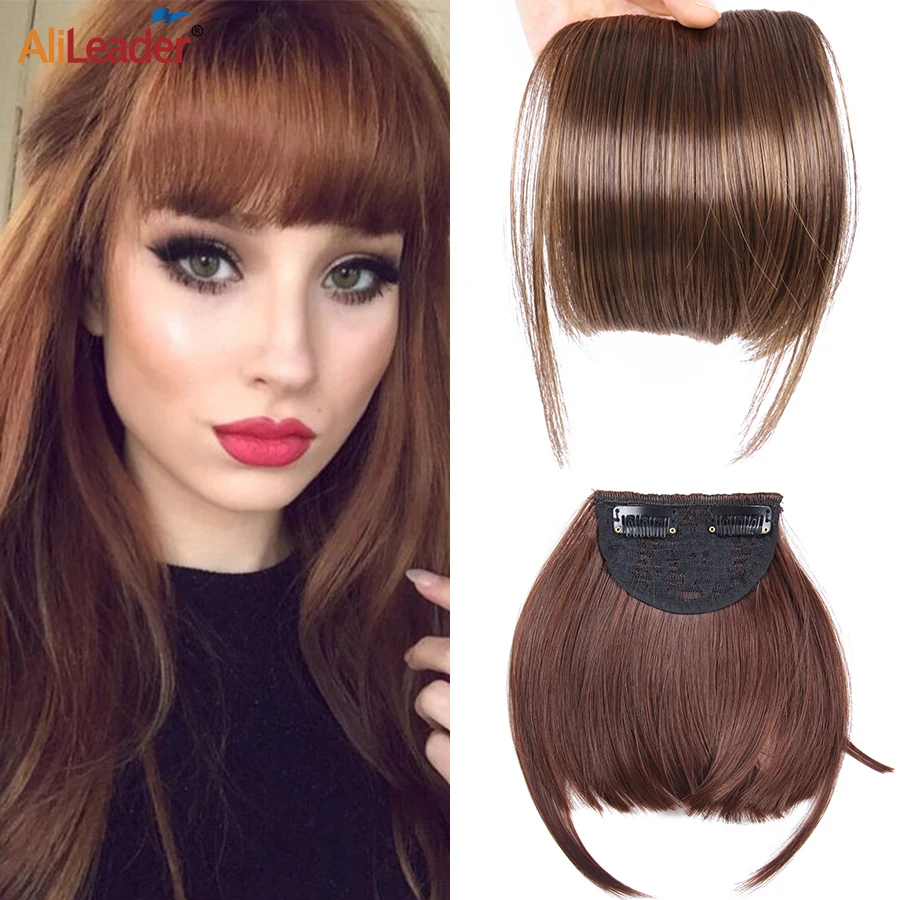 Synthetic Fake Blunt Hair Bangs 2Clips In Hair Extension Neat Front Fake Fringe 