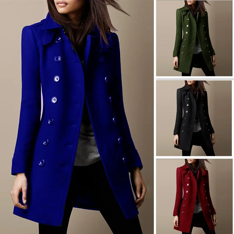 Streetwear Women Jackets Lined Double-breasted Ladies Loose Wool Overcoat Elegan