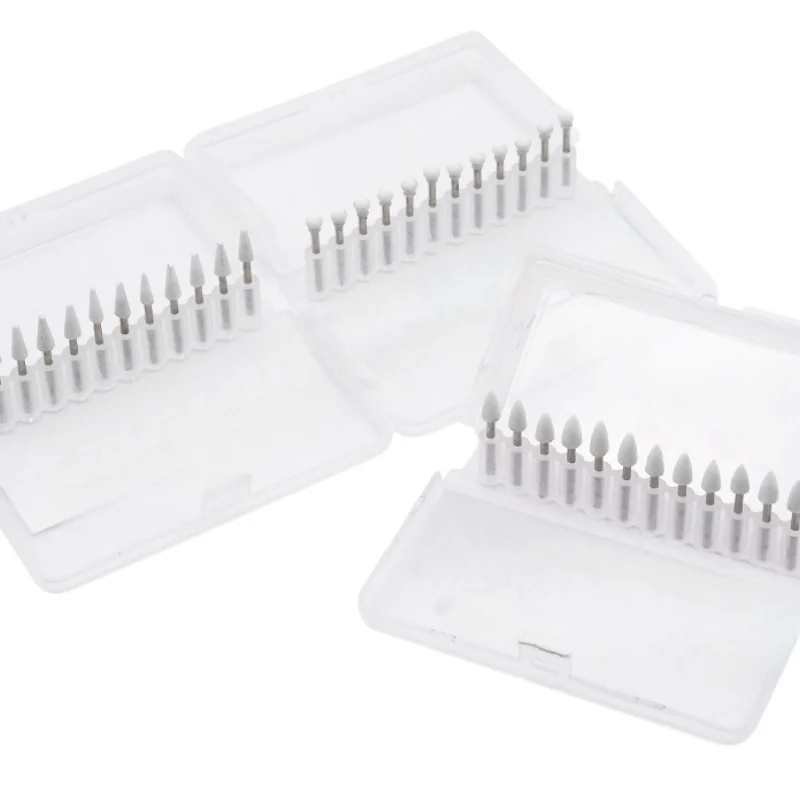 12Pcs Dental White Stone Polishing 1.6mm FG Burs, Cone/Flame Shape Abrasion Bur 