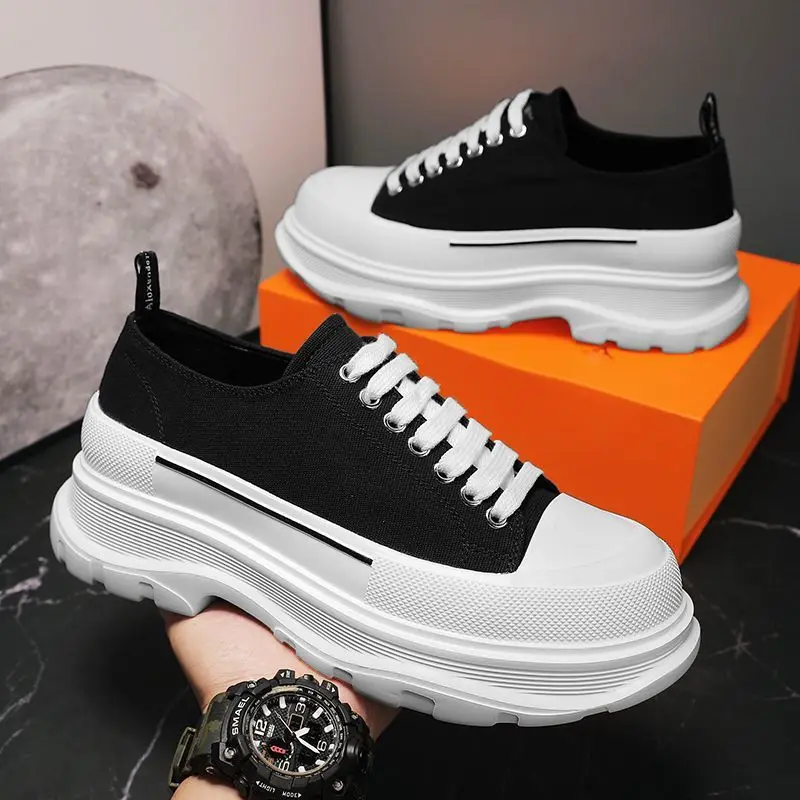 Men's Canvas Summer Breathable Platform Increased Muffin Sneakers 2024 New Autum