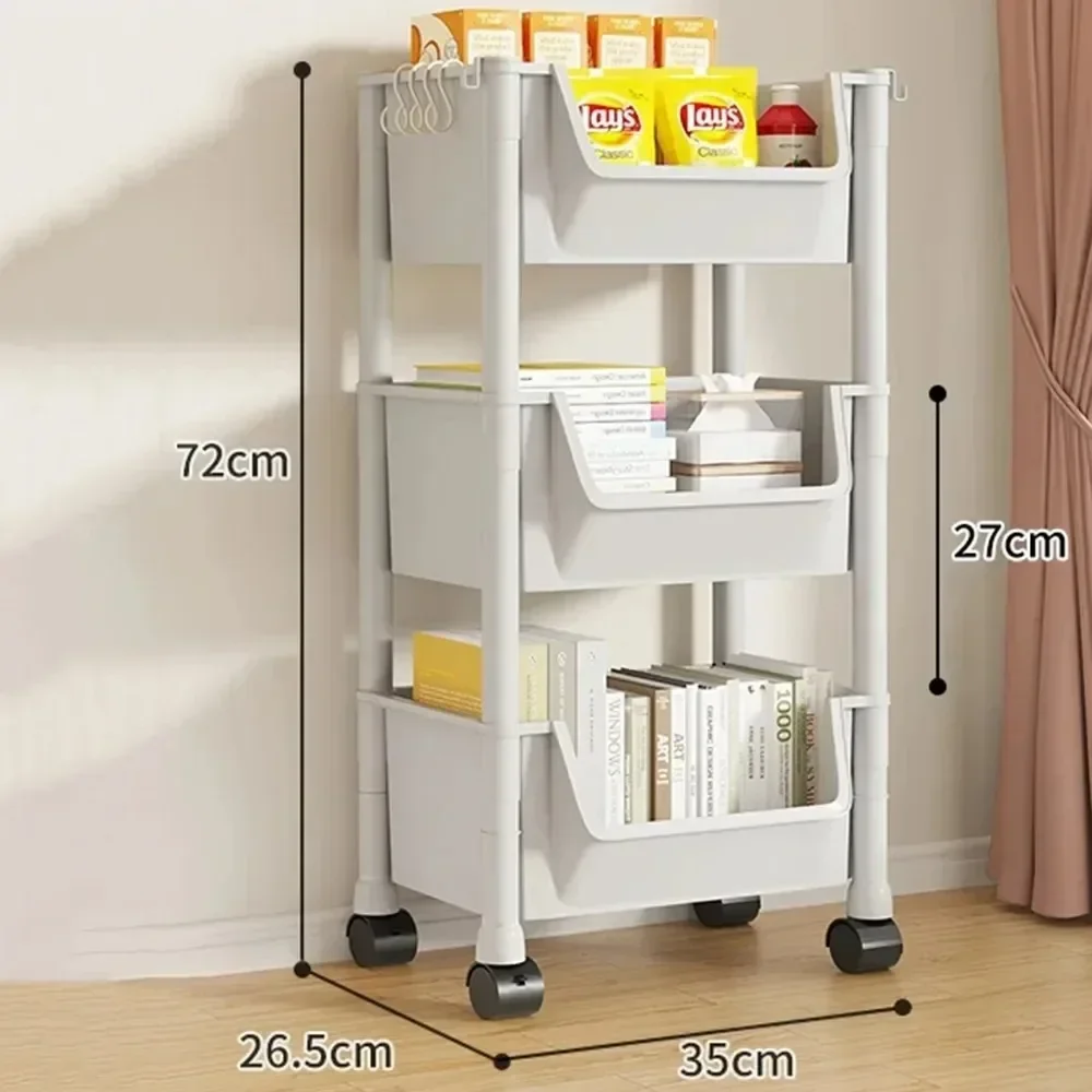 Trolley Bookshelf Portable Creative Kitchen Storage Rack Living Room Mobile Disp
