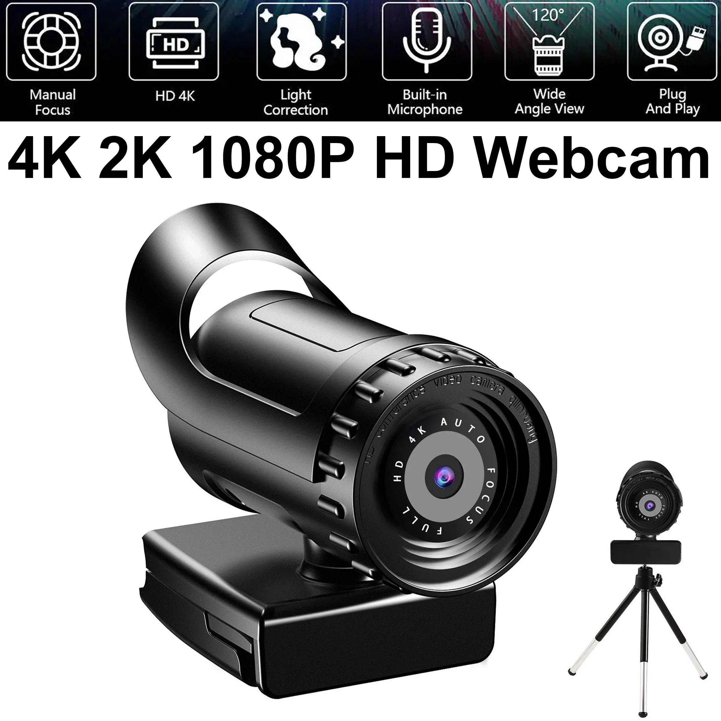 Webcam 4K 2K Auto Focus PC Web Cam Full HD 1080P Wide Angle Beauty Camera with M